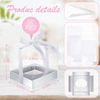 Gerrii 100 Pcs Clear Plastic Individual Cupcake Boxes 3.5" Single Cupcake Containers Transparent Ornament Gift Box with Inserts and Ribbon for Wedding Baby Shower Party Favor (Silver) - Image 2