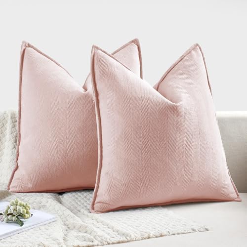 MIULEE Pack of 2 Pink Decorative Chenille Pillow Covers 20x20 Inch - Image 6