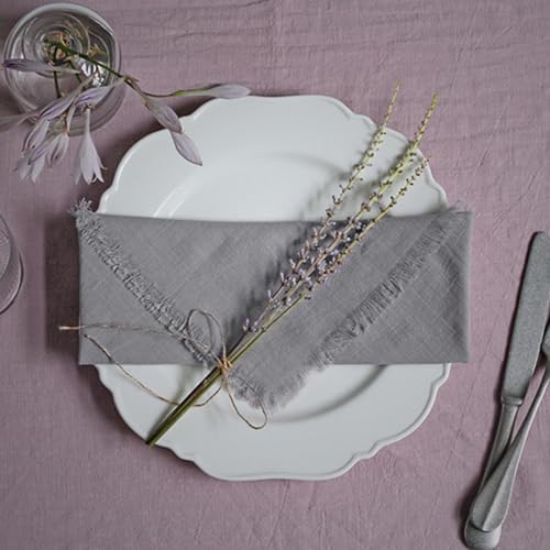 Handmade Cloth Napkins 100% Cotton Napkins with Fringe，Delicate Handmade Cloth Napkins for Dinners, Parties, Weddings and More，18 x 18 Inch Set of 12 - Grey - Image 2