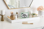 Kate and Laurel Lipton Narrow Decorative Tray with Polished Metal Handles, White and Gold - Image 4