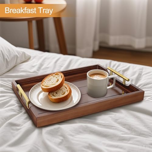 SXNOWS Large Wooden Serving Tray with 2 Sets of Handles,Dark Brown - Image 5