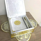 Velvet Covered Quran and Pearl Tasbih in Wooden Decorative Box | Islamic Gift Set | Muslim Eid Ramadan Gift (White) - Image 6