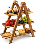3 Tier Acacia Wood Serving Tray, Tiered Food Display Stand, Detachable Stable Pyramid Tray for Cupcake, Cheese, Fruit, Dessert, Great for Dinner Party & Tabletop Decoration by Unknown