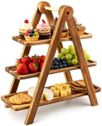 3 Tier Acacia Wood Serving Tray, Tiered Food Display Stand, Detachable Stable Pyramid Tray for Cupcake, Cheese, Fruit, Dessert, Great for Dinner Party & Tabletop Decoration by Unknown
