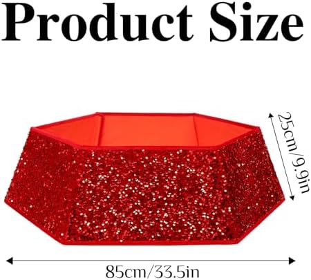 XmasExp Christmas Tree Collar, 33.5 inch Sequin Tree Skirt Stand Base Cover for Home Decor, Large Size 6 Piece, Red - Image 2