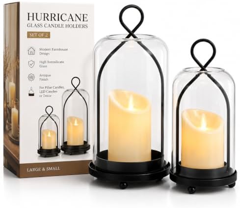 Hurricane Glass Candle Holders, Black Candle Lantern by DEVI