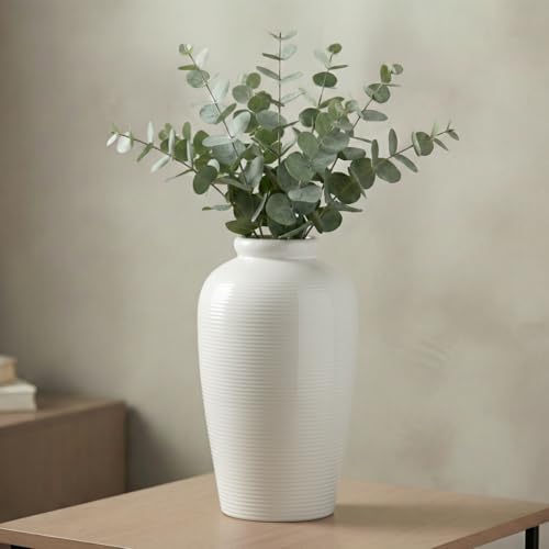 White Ceramic Vase for Centerpiece - 11 Inch Large Modern Boho Vase for Pampas Grass, Minimalist Decorative Flower Vases for Home Decor, Kitchen, Entryway, Mantel, Wedding Decor by Wancetang