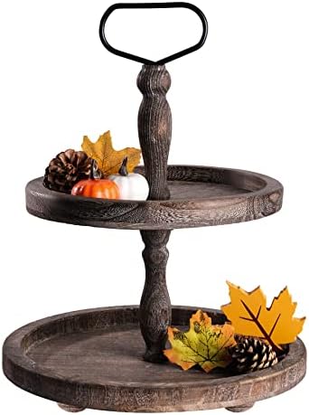 Mustry Rustic Wooden 2-Tier Tray Stand for Farmhouse Kitchen & Home Decor by Mustry