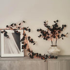 LITBLOOM Halloween Garland with Lights 6FT Battery Operated with Timer, Lighted Black Eucalyptus Garland with 96 Orange and Warm White Lights 10 Functions for Fireplace Table Fall Halloween Decoration - Image 3