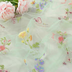 Floral Gauze Table Runner Green 10ft Embroidery Tulle Spring Wildflower - Image 5
