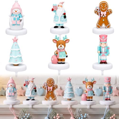 Wonderjune 6 Pcs Christmas Stocking Holders for Mantle, Snowman,Nutcracker by Wonderjune