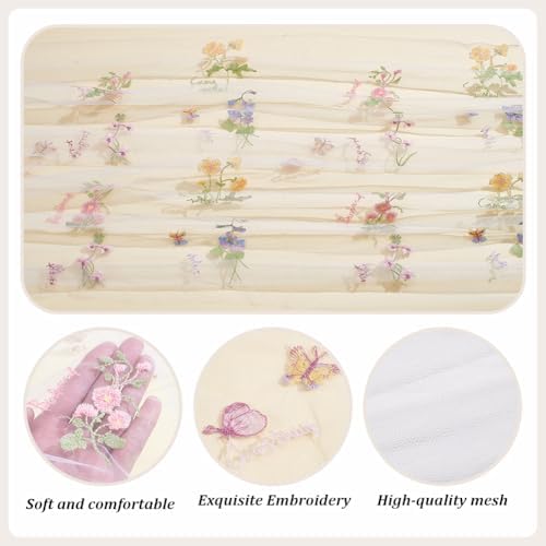 4 Pcs Wildflower Table Runner, 30x118 Inch, Colorful Embroidered Floral Spring Summer Tulle Lace Table Runner for Wedding, Birthday, Wildflower Party Decorations - Image 3