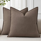 decorUhome Fall Brown Linen Throw Pillow Covers 20x20 Set of 2 by decorUhome