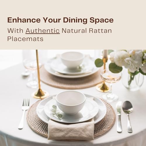 4-Pack Rattan Placemats - 13-inch Round Placemats (Whitewash) - Woven Place Mats, Round Table Mats - Wicker Chargers for Dinner Plates, Plate Chargers Boho - Image 3