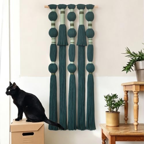 Macrame Wall Hanging Green Boho Wall Decor Handmade Fiber Art 15.7"W*39"L by FLBER