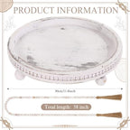 Mumufy 12" Round Decorative Tray with 58" Bead Garland, Rustic White - Image 2