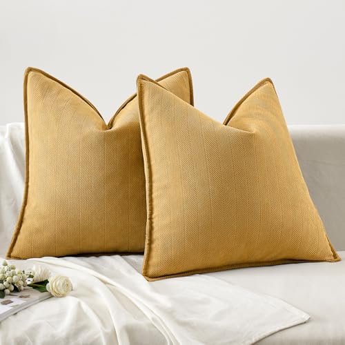 MIULEE Pack of 2 Gold Euro Shams Chenille Pillow Covers 24x24 Inch - Image 6