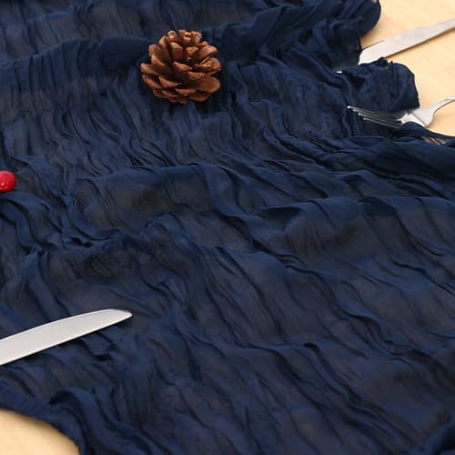 8 Pack Navy Blue Cheesecloth Table Runner 120 Inch Boho Wedding Decor - Image 4