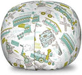 Ambesonne Steam Engine Storage Toy Bag Chair, Choo Choo Train Pattern and Number Signs Vintage Travel Theme Print, Stuffed Animal Organizer Washable Bag, Small Size, Apple Green Turquoise by Ambesonne