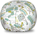 Ambesonne Steam Engine Storage Toy Bag Chair, Choo Choo Train Pattern and Number Signs Vintage Travel Theme Print, Stuffed Animal Organizer Washable Bag, Small Size, Apple Green Turquoise by Ambesonne