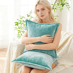 Luxurious Velvet Throw Pillow Covers 20x20 Set of 2 Decorative Pillow Covers Solid Square Cushion Case for Sofa Couch Bedroom Farmhouse, Aqua Green - Image 3