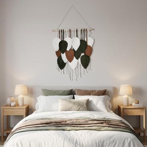 Jditngp Macrame Wall Hanging Leaf Boho Woven Tapestry,Cotton Cord Weave Tassels Home Decorations Modern Bohemian Handmade Leaf Feather Nordic Wall Art Decor for Living Room Bedroom Apartment 23.6"W X 31.5"L - Image 5