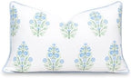 Hofdeco Premium Coastal Patio Indoor Outdoor Lumbar Pillow Cover Only, 12"x20" Water Repellent for Backyard, Couch, Baby Blue Green Floral with Piping by HofdecoPremium