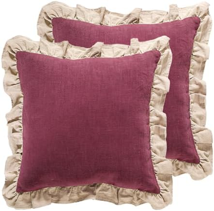 patdrea Vintage Red Linen Throw Pillow Covers,Set of 2,18"x18"-Kubum by patdrea