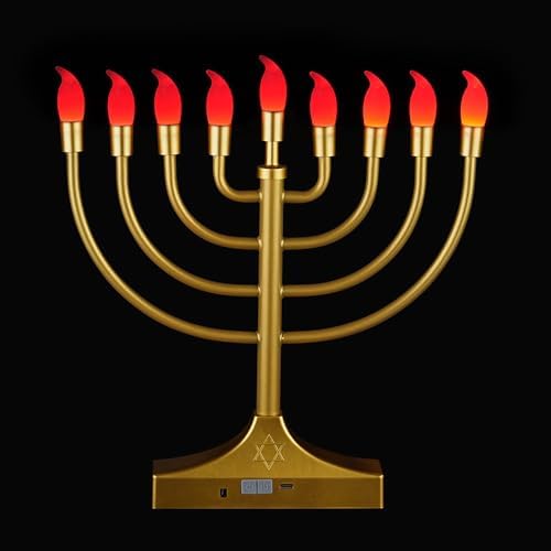 Electric Hanukkah Menorah,RGB Led Menorahs for Chanukah Decoration,Color Changing with Remote Control & Push-Button to Choose The Day and Timer Options Battery/USB Powered,Gold - Image 3