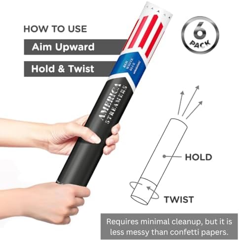 16" America Streamers Cannon [6 Pack] Red White & Blue Streamer Poppers No Mess, Biodegradable Streamer Paper, No Mess Confetti Poppers, Independence Day/July 4th, Conventions, Loud, Shoot Up to 40ft - Image 3
