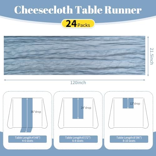 24 Pack Dusty Blue 10Ft Cheesecloth Table Runner - Image 2