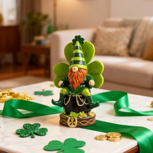 7.7" St Patricks Day Decorations, Leprechaun Figurine Pot of Gold - Image 6