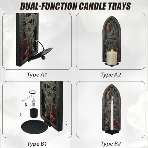 Gothic Wall Candle Sconces Set of 2, Snake and Moon Iron Wall Mounted Candelabra Holder with Removable Trays for Taper & Pillar Candles, Natural Aesthetic Boho Art Hanging Design Decor - Image 4