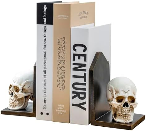 MyGift Gothic Bookends, Skull Decorative Bookends, Book Ends for Shelves, Halloween Decor Skeleton Statue, Vintage Resin Book Stopper Holder Support,1 Pair by MyGiftHome