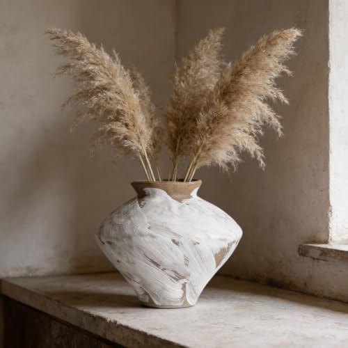 Wabi Sabi Vintage Vase, 6.3" Tall Wabi Sabi Decor Rustic Farmhouse Pottery Vase for Centerpiece, White Textured Pottery Flower Vase for Home Decorative, Table, Living Room, Bedroom, Bathroom, Kitchen - Image 4