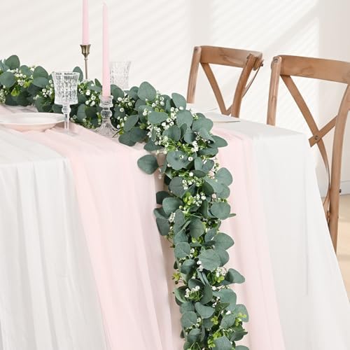 Waipfaru 4Pcs Eucalyptus Garland, 5.9FT Greenery Garland, Green Garland with Flowers, Artificial Faux Silver Dollar Eucalyptus Leaves Vines for Table Home Wedding Mantle Party Indoor Outdoor Decor - Image 5