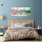 QIXIANG Islamic Canvas Wall Art 3 Pieces Muslim Arabic Calligraphy Painting Prints Quran Abstract Pink Green Gold Posters for Home Decor (Islamic - D,24.00" x 36.00" x3Pcs) - Image 3