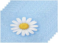 Shrahala Botanical Daisy Set of 6 12 x 18 Inch Linen Placemats, Soft Blue Background Burlap Table Mat Washable Double Layered Heat Insulation for Indoor/Outdoor by Shrahala