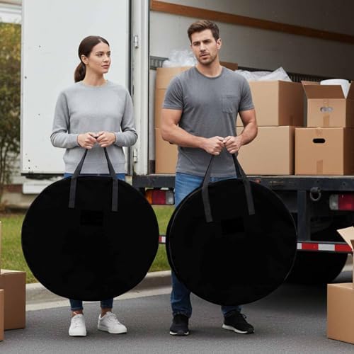 24 Inch Round Storage Bag 2 Pack,Solid Art Minimalist Pure Black Waterproof Wreath Storage Container with Handles&Zipper Plain Single Dark Color Closet Organizer Bags Garland Box by Unknown