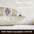 Amor Virisso Floral Throw Pillow Covers 24x24 Set of 2 Block Print Pillow Covers Neutral Floral Striped Farmhouse Decorative Pillow Covers for Sofa Couch Bed, Yellow - Image 2
