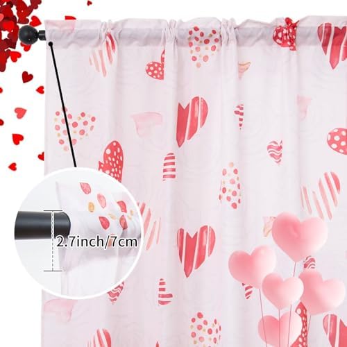 youleyar Valentine's Day Curtains for Living Room, 96 Inch Length Red Heart Rose Printed Pattern Curtain, Rod Pocket Window Drapes Decorations for Bedroom Dining Room Drapes, 52W x 96L - Image 3