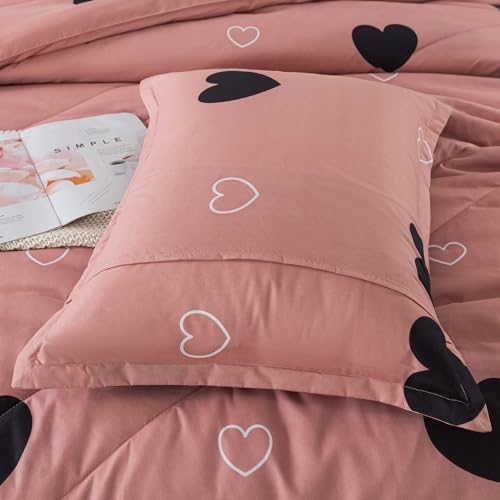Caressma Pink Comforter Set Full Size Black Heart 3pcs with Pillowcase - Image 6