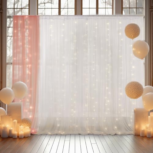 20x10ft White Tulle Backdrop Curtain with Lights String for Parites, Sheer Backdrop Curtains for Wedding Baby Shower Birthday Party Photo Shoot Decorations - Image 4