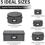 Aokeyee 5-Piece China Storage Containers Set, Hard Shell Moving Boxes for Dishes, Plates & Mugs – Dinnerware Organizer with Soft Felt Dividers, Sturdy Handles & Zippers, Grey - Image 2