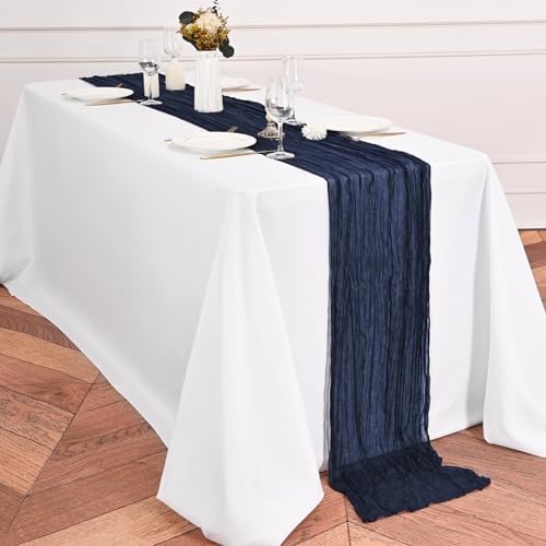 24 Pack Navy Blue Table Runners 10Ft Cheesecloth Table Runner Rustic Gauze Table Runner Romantic Long Sheer Fabric Cheese Cloth Table Runner for Wedding Party Bridal Baby Shower - Image 3