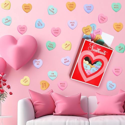 Ctosree 49 Pcs Valentine's Day Wall Stickers 3D Sweetheart Box with Conversation Heart Stickers Valentine's Day Bulletin Board Decoration Love Wall Decals for Classroom Home Wedding Romantic Decor - Image 3
