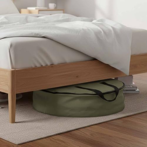 24 Inch Round Storage Bag 1 Pack,Dark Green Solid Color Waterproof Wreath Storage Container with Handles&Zipper Simple Art Closet Organizer Bags Garland Box - Image 6