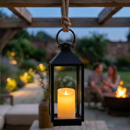 2 Pcs Black Lantern Decorative Indoor Outdoor 17" 13" - Image 5