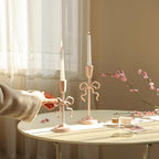 NIKKY HOME Vintage Elegant Pink Bow Iron Taper Candle Holders Set of 2 - Image 2