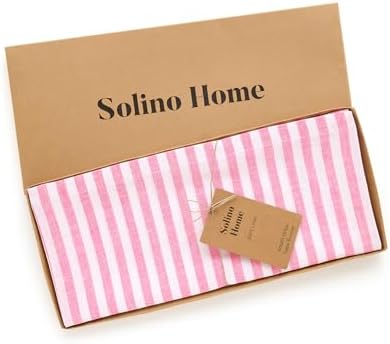 Solino Home 100% Pure Linen Table Runner, 14 x 132 in, Pink, Amalfi Stripe - Image 5